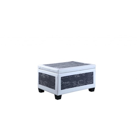 Gfancy Fixtures Black Postcard Faux Leather Storage Bench & Two Ottomans; Blue & White GF3089714